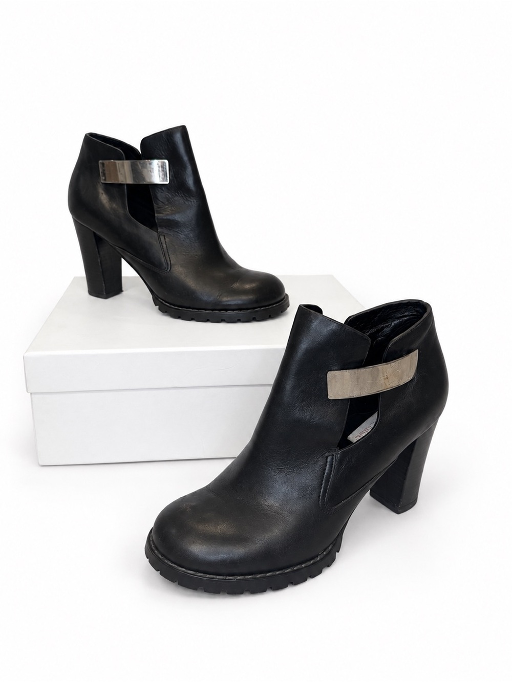 See by Chloé Black Leather Cutout Ankle Boots Silver Hardware EU 36.5